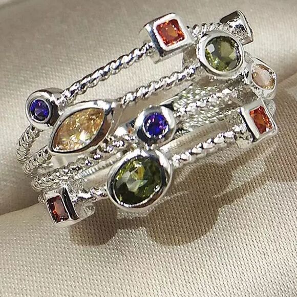 💎135💎 Women's 925 Sterling Silver Multicolor Gemstone Ring @KindLuxuries - Picture 7 of 11